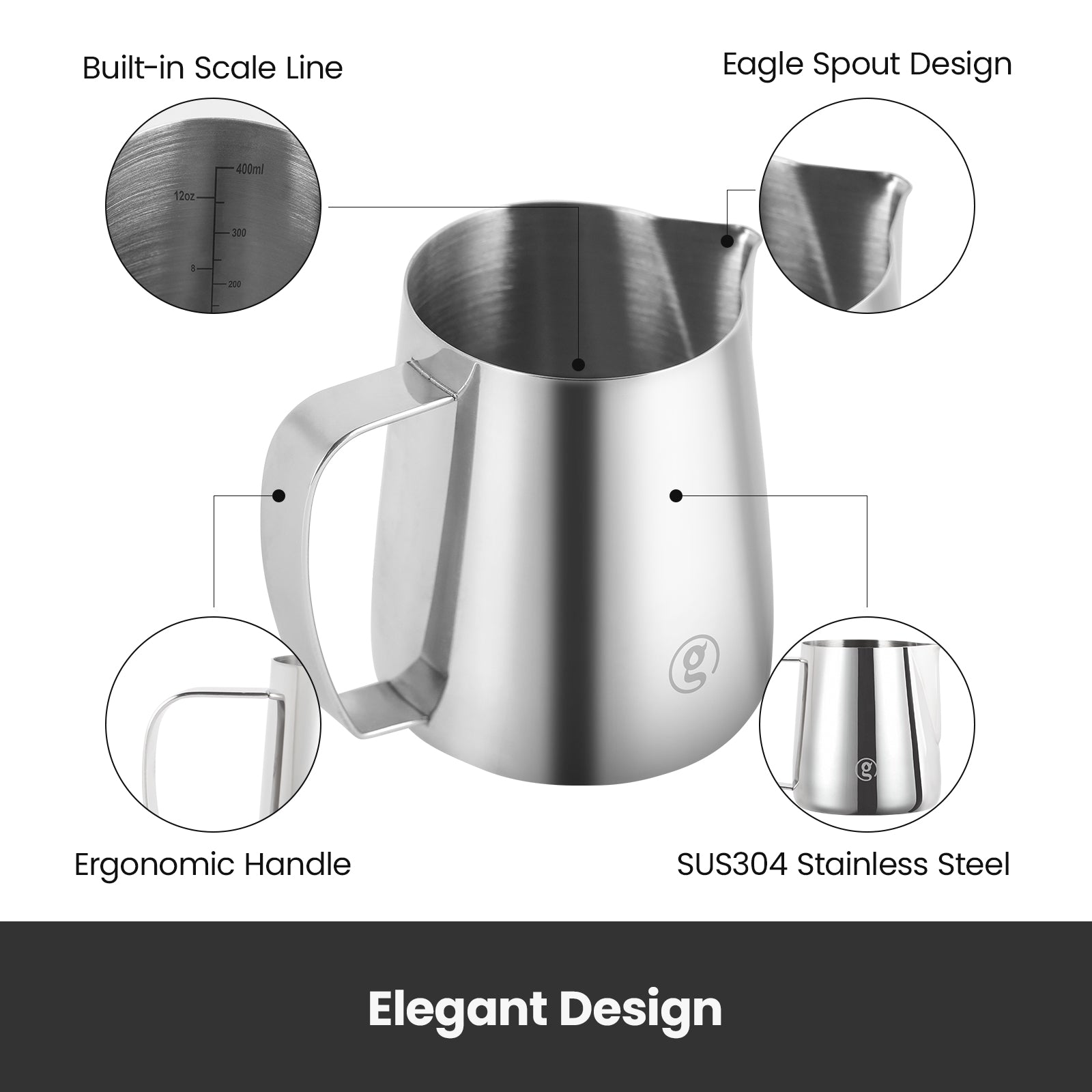 Milk Frothing Pitcher (450ml/15oz) - Gemilai